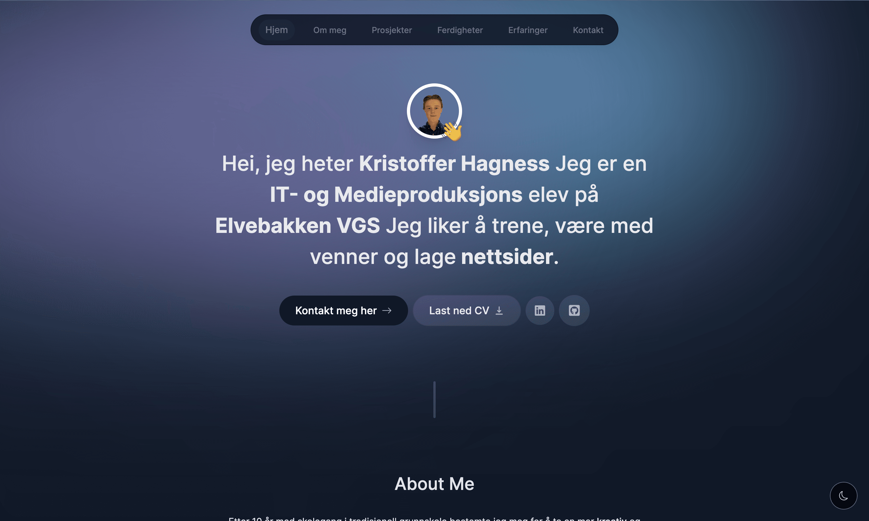 Skjermbilde av Portfolio nettside fra vg2